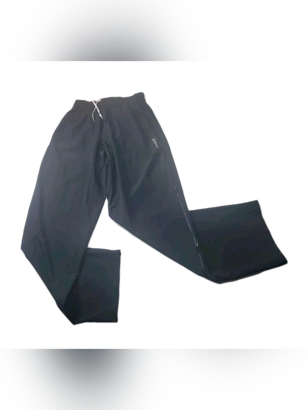Reebok Track Pants Mens Small Black Drawstring Pockets Elastic Waist Embroidered